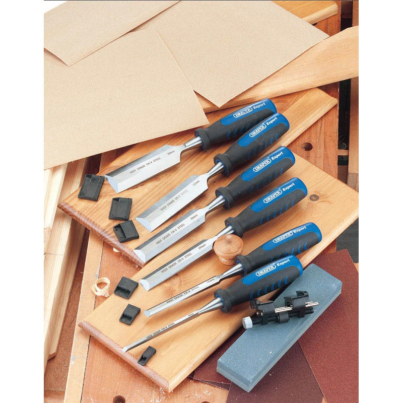 Draper 88605 8 Piece Wood Chisel Set With Sharpening Stone & Honing Guide - Image 2