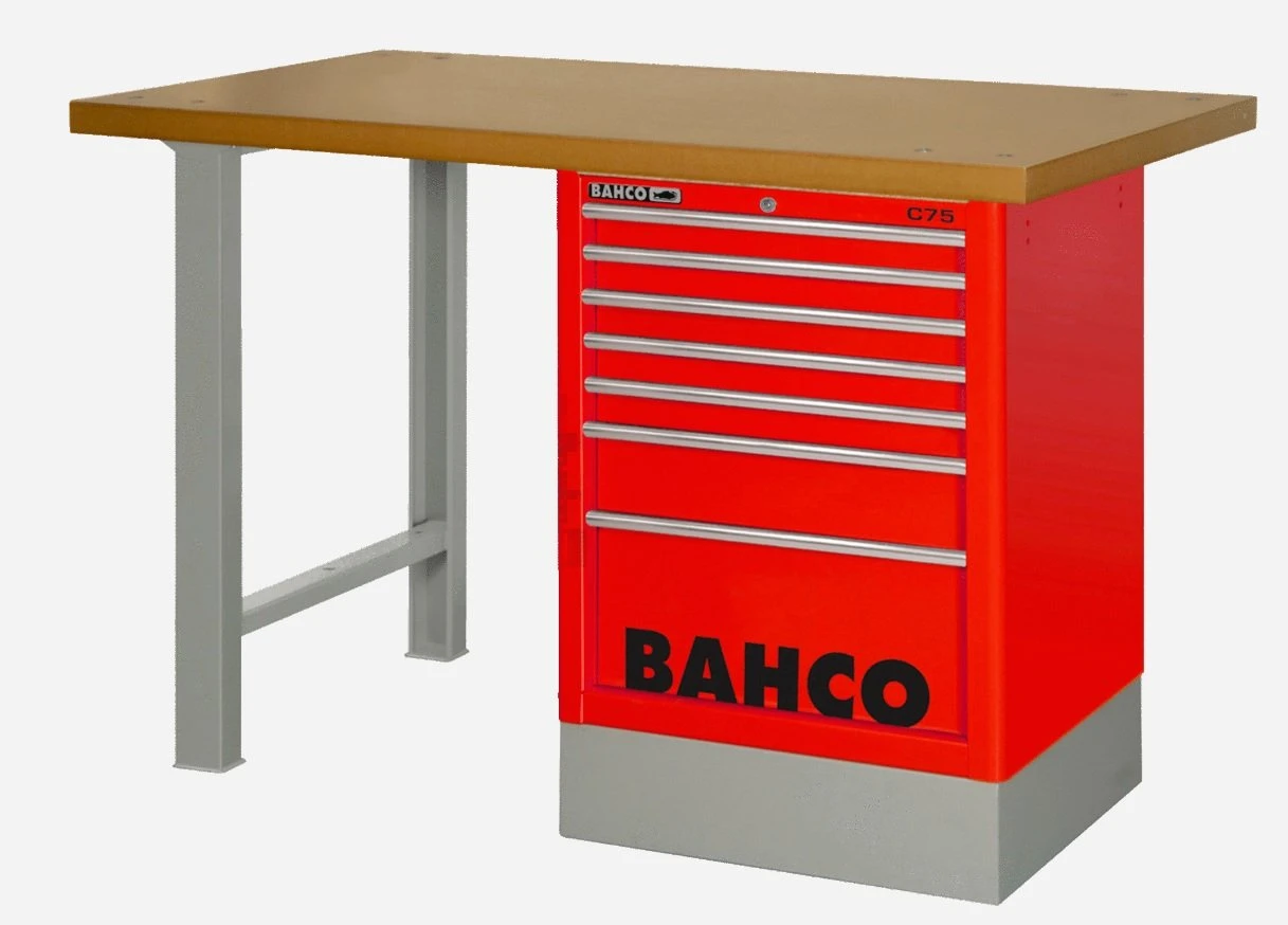Bahco 1495K7CRDWB15TD Heavy Duty MDF Top Workbench With 7 Drawer Red Cabinet 1500mm Long
