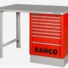 Bahco 1495K7CRDWB15TS Heavy Duty Steel Top Workbench With 7 Drawer Red Cabinet 1500mm Long