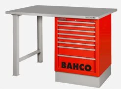 Bahco 1495K7CRDWB15TS Heavy Duty Steel Top Workbench With 7 Drawer Red Cabinet 1500mm Long