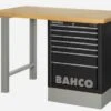 Bahco 1495K8CBKWB18TW Heavy Duty Wooden Top Workbench With 8 Drawer Black Cabinet 1800mm Long