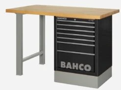 Bahco 1495K8CBKWB18TW Heavy Duty Wooden Top Workbench With 8 Drawer Black Cabinet 1800mm Long