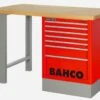 Bahco 1495K6CRDWB18TW Heavy Duty Wooden Top Workbench With 6 Drawer Red Cabinet 1800mm Long