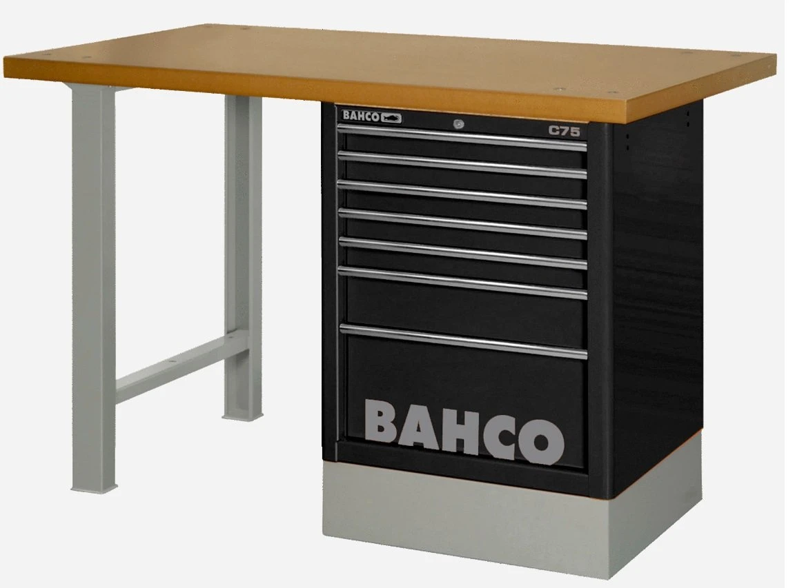 Bahco 1495K7CBKWB18TD Heavy Duty MDF Top Workbench With 7 Drawer Black Cabinet 1800mm Long