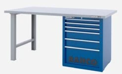 Bahco 1495KH6BLWB18TS Heavy Duty Low Height Steel Top Workbench With 6 Drawer Blue Cabinet 1800mm Long