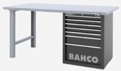 Bahco 1495KH7BKWB15TS Heavy Duty Low Height Steel Top Workbench With 7 Drawer Black Cabinet 1500mm Long