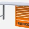 Bahco 1495KH8WB18TS Heavy Duty Low Height Steel Top Workbench With 8 Drawer Orange Cabinet 1800mm Long