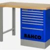 Bahco 1495KH8BLWB18TW Heavy Duty Low Height Wooden Top Workbench With 8 Drawer Blue Cabinet 1800mm Long