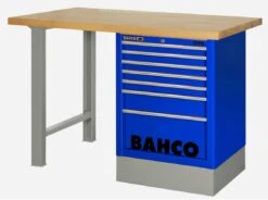 Bahco 1495KH8BLWB18TW Heavy Duty Low Height Wooden Top Workbench With 8 Drawer Blue Cabinet 1800mm Long