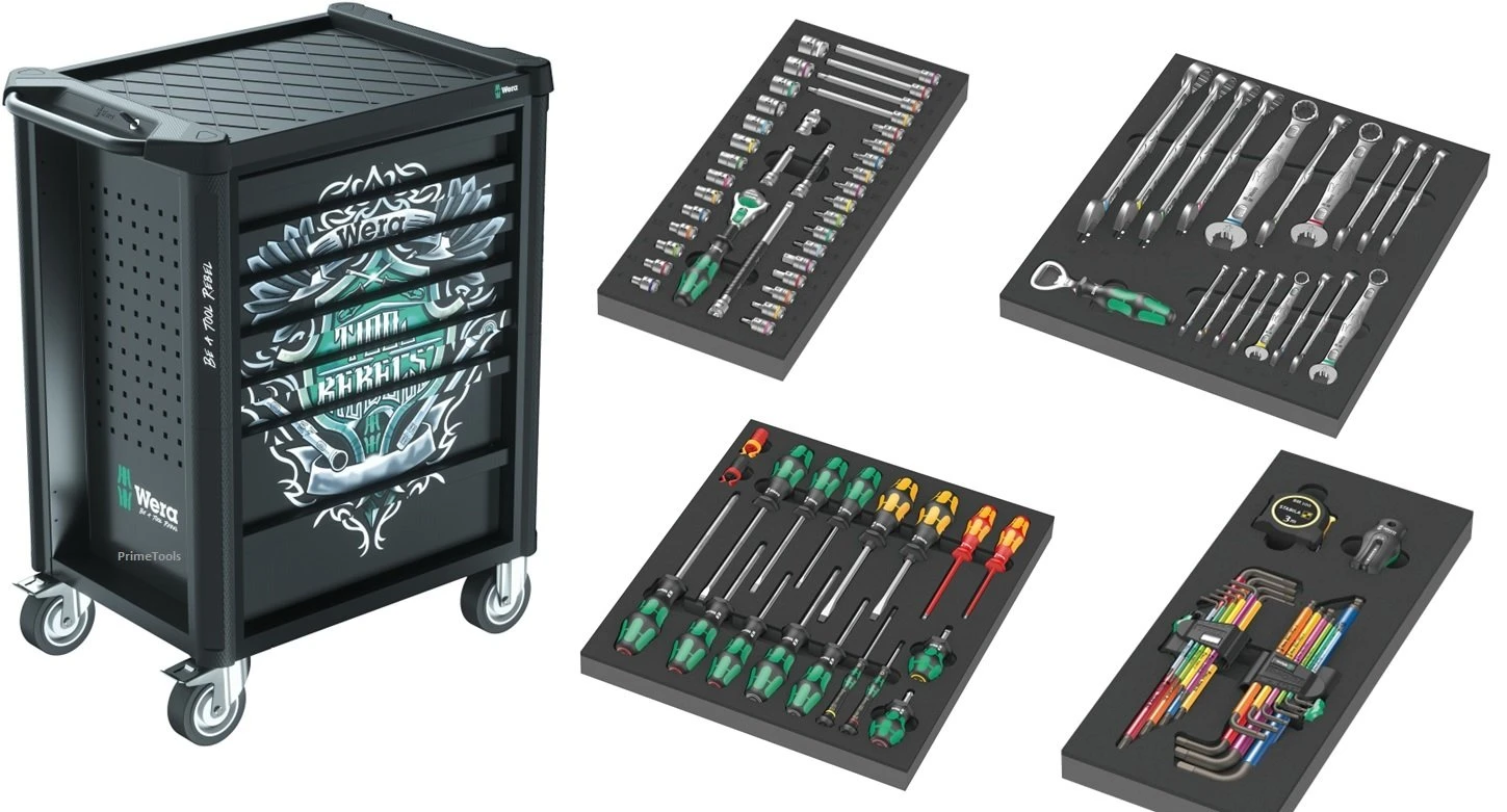 Wera 150130 7 Drawer Tool Rebel Roller Cabinet 1 Trolley With 78 Piece Tool Kit In Foam Inlays