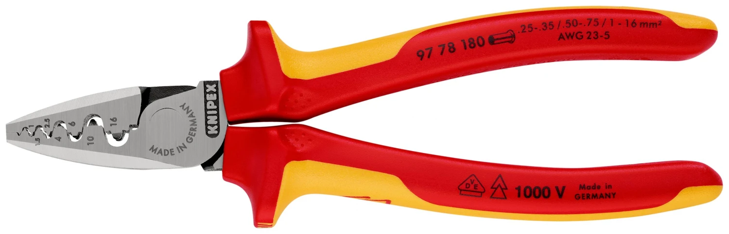 Knipex 97 78 180 VDE Insulated Crimping Pliers For End Sleeves (Ferrules) 180mm
