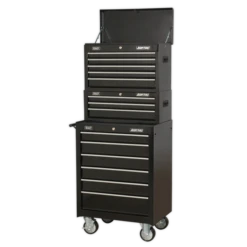 Sealey AP22BSTACK 14 Drawer Tool Box Stack - Roll Cab, Top & Mid Chests - Black