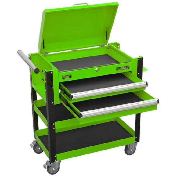 Sealey AP760MHV Heavy-Duty Mobile Tool & Parts Trolley 2 Drawers & Lockable Top - Green - Image 4