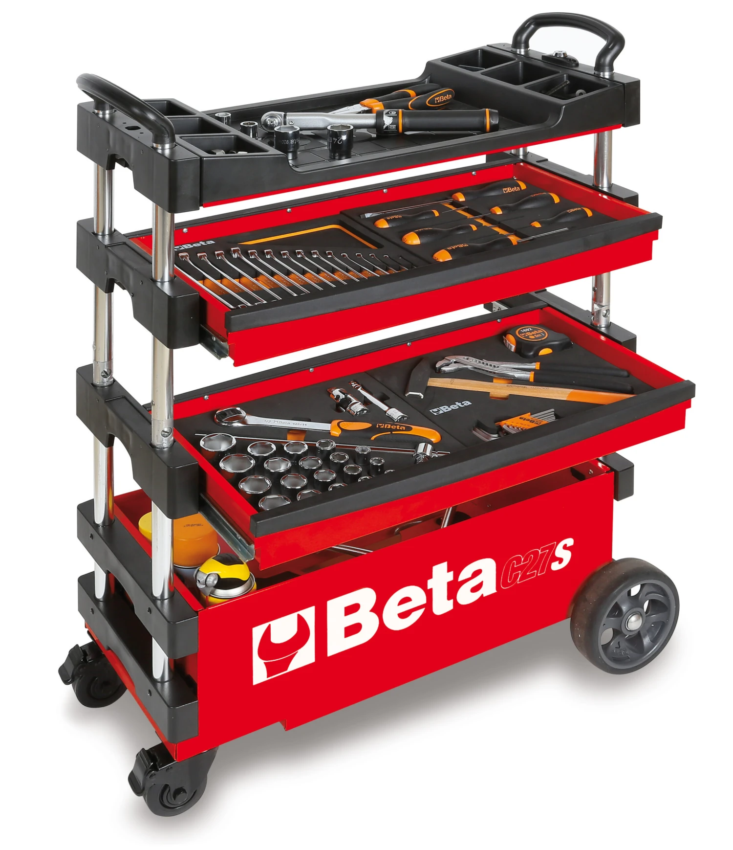 Beta C27S Folding Portable Collapsable Tool Trolley With Drawers Red