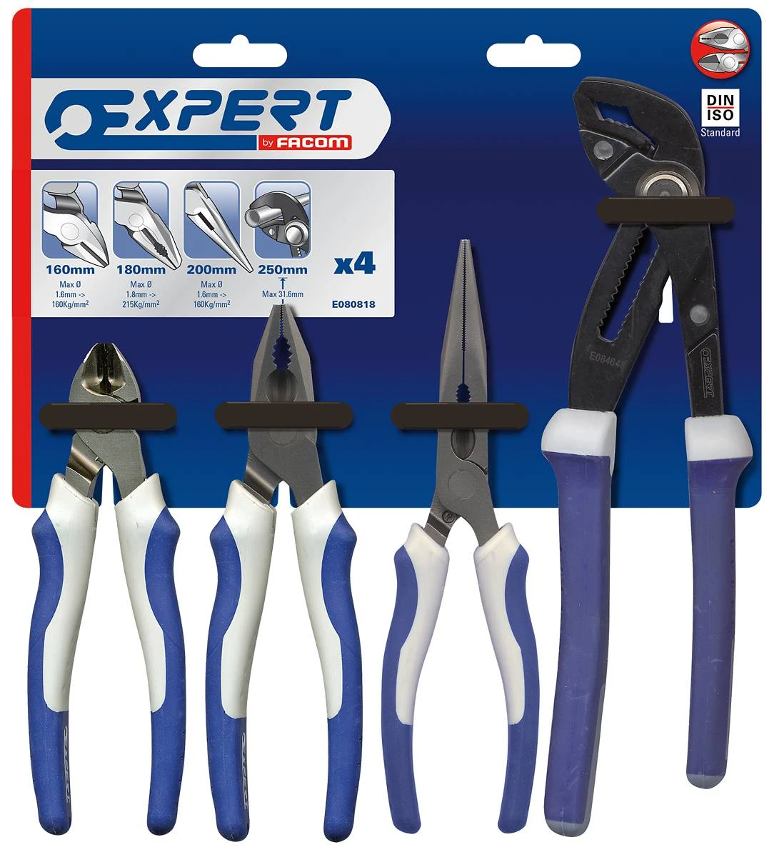 Expert By Facom E080818 4 Piece Pliers Set - Combination, Half-Round, Multi-Grip & Snips - Image 2