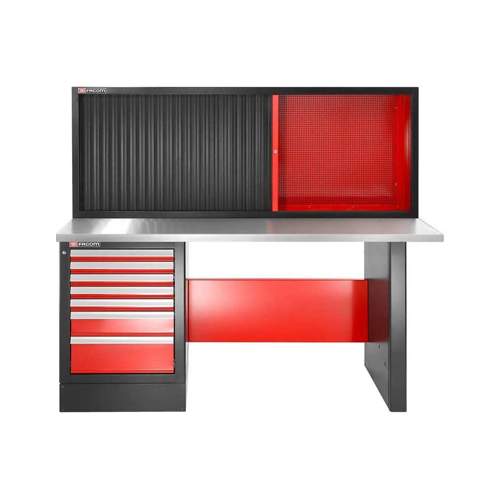 Facom JLS2-2MS7DSCH Heavy Duty 7 Drawer Workbench With Stainless Steel Worktop 2182mm With Shutter Cabinet (High Version)