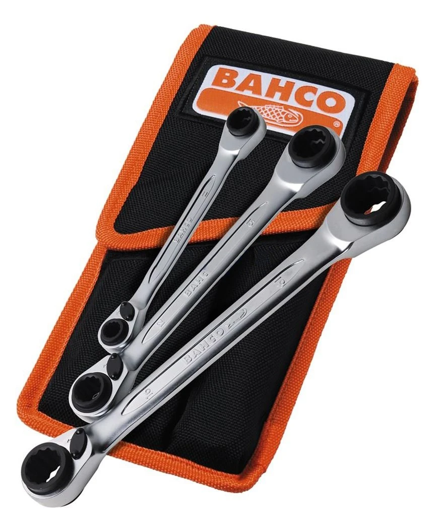 Bahco S4RM/3T 3 Piece Double Twin End Ratchet Ring Spanner Set 4in1 8-19mm (12 Sizes) - Image 2
