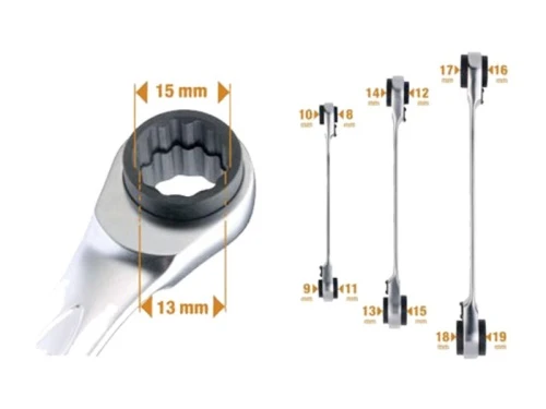 Bahco S4RM/3T 3 Piece Double Twin End Ratchet Ring Spanner Set 4in1 8-19mm (12 Sizes) - Image 3